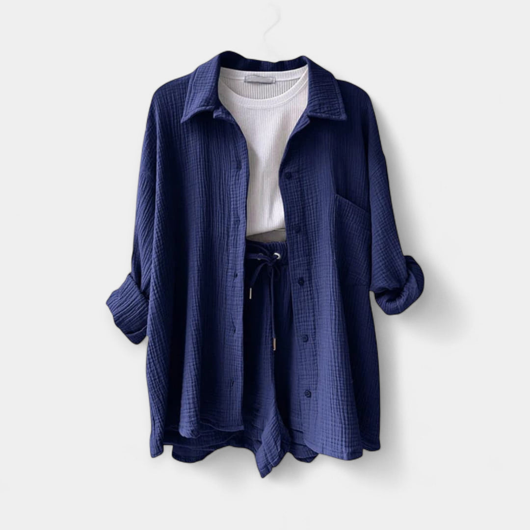 Two-Tone Summer Top and Shorts Set