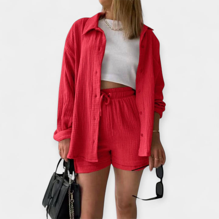 Two-Tone Summer Top and Shorts Set