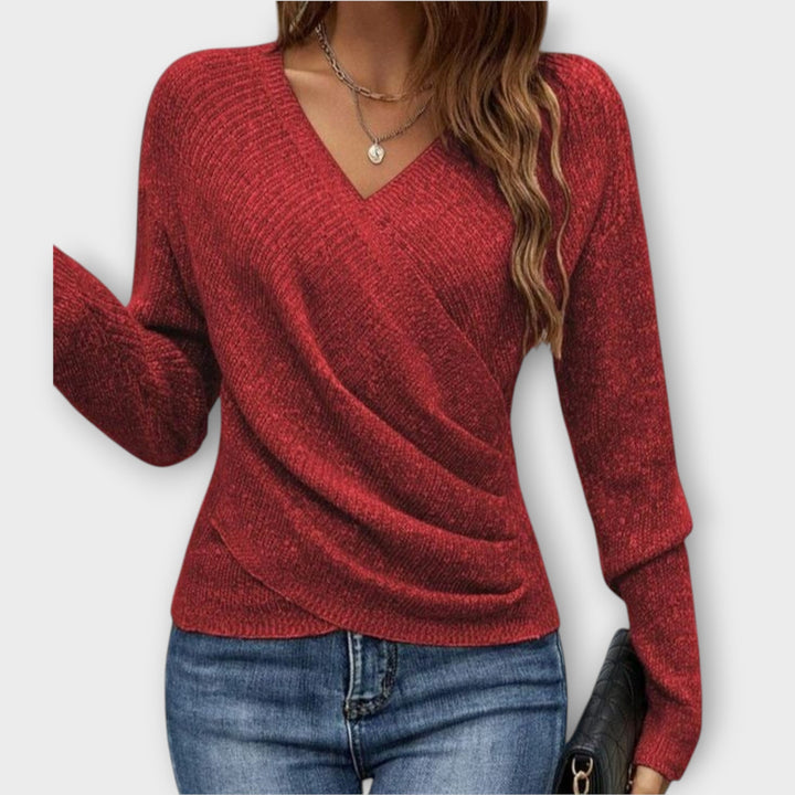 Soft Wrap-Style V-Neck Knit Top