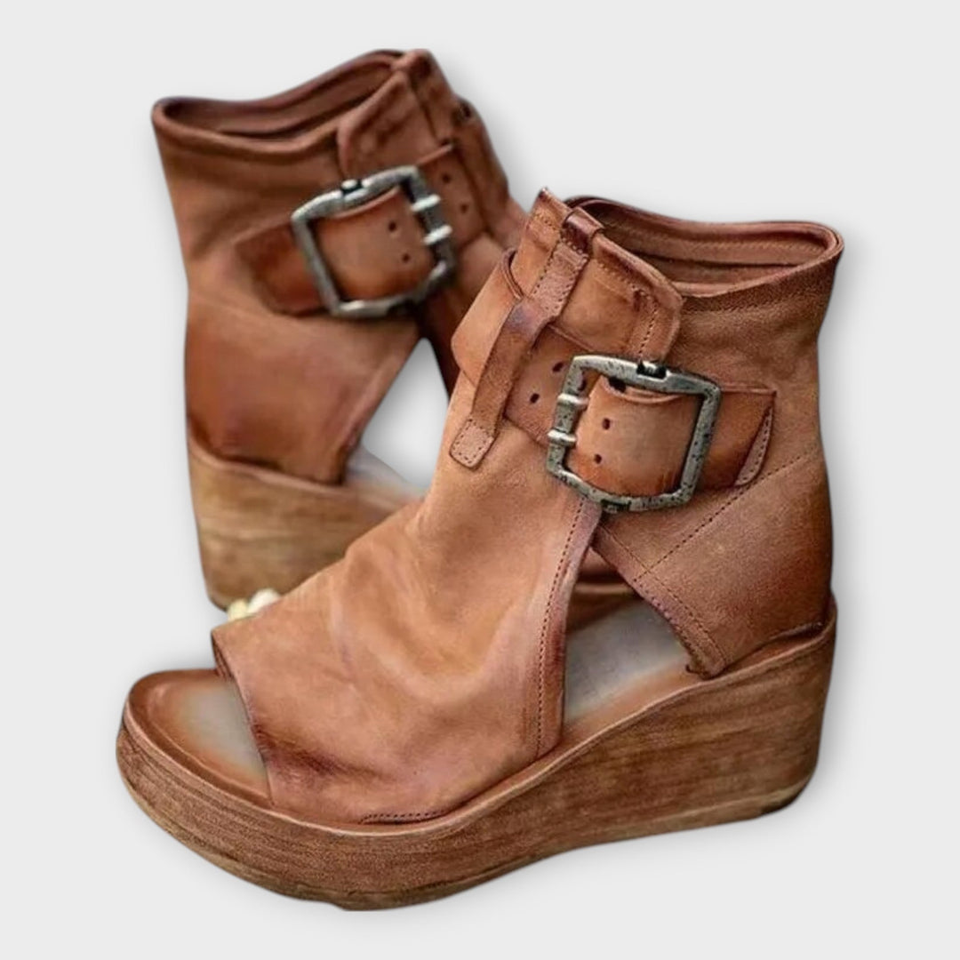 Platform Ankle Boots with Open Toe and Strap
