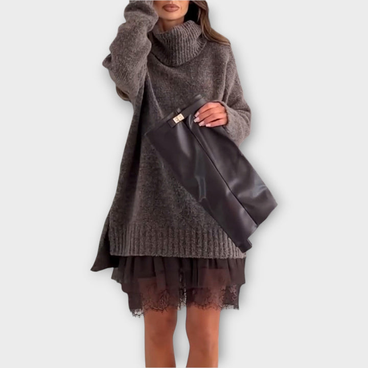 Two-Piece Casual Lace Turtleneck Set