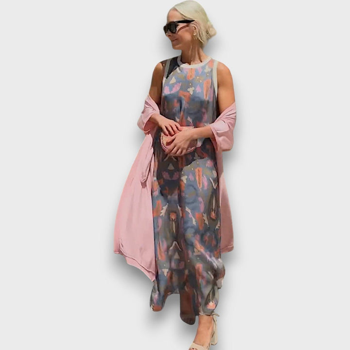 Long Floral Dress with Airy Jacket