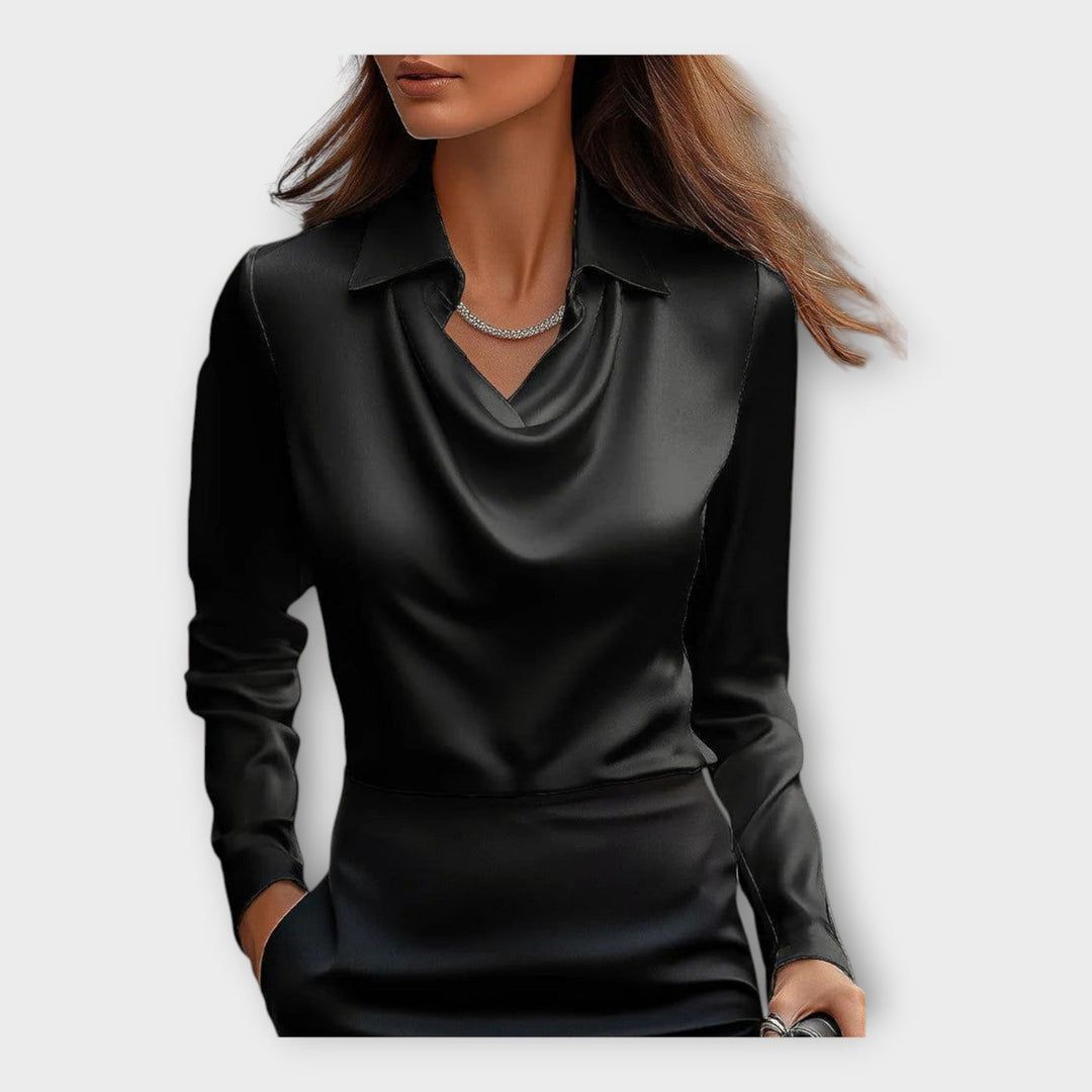 Satin Blouse with Draped Neckline and Collar